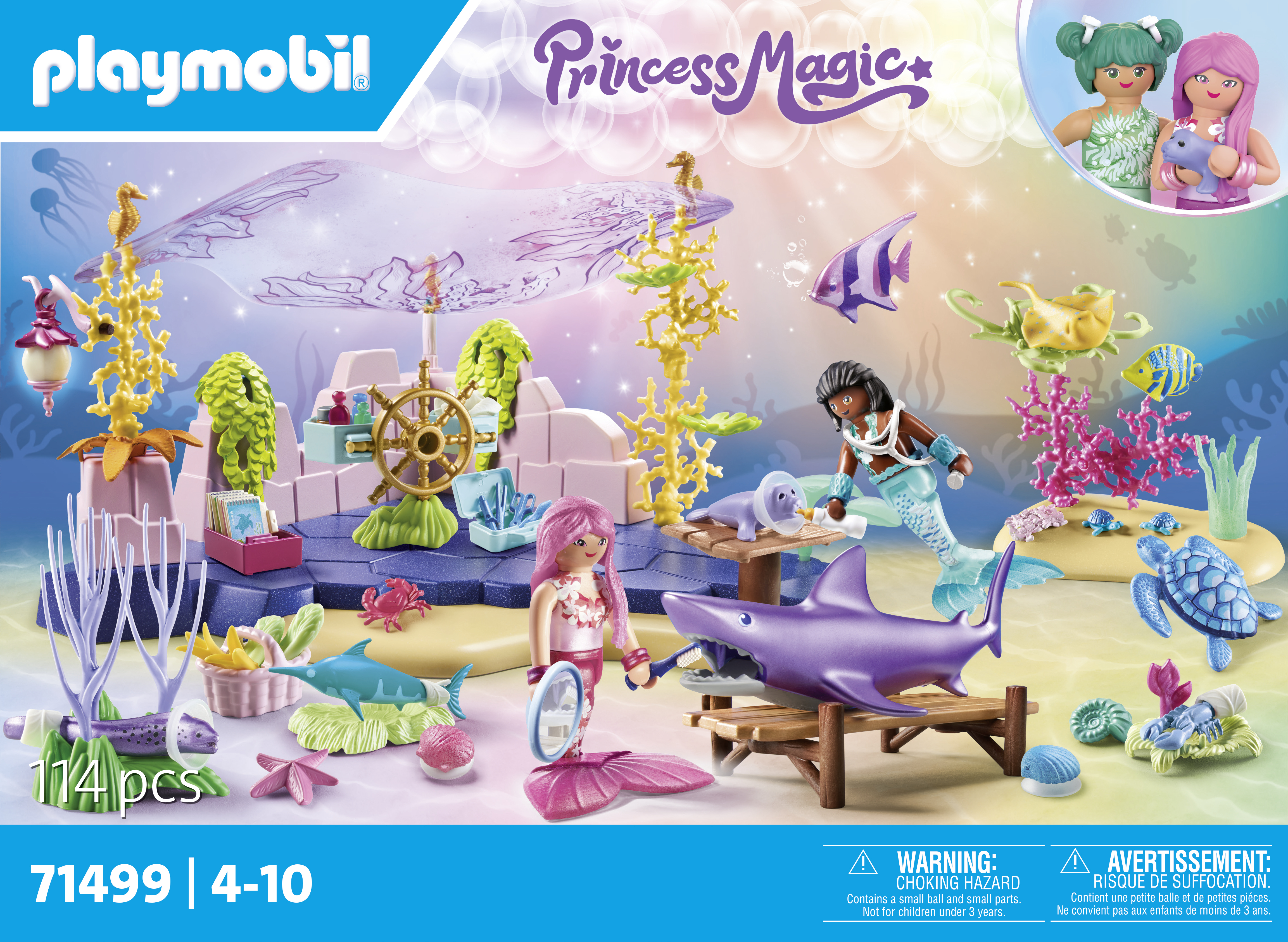 Playmobil 71499 Centre de Soin des sirènes pour Animaux Marins Princess Magic Comprend Deux Personnages des Coquillages Qui se fixent sur la Baignoire et Un décor Dès - vue 3