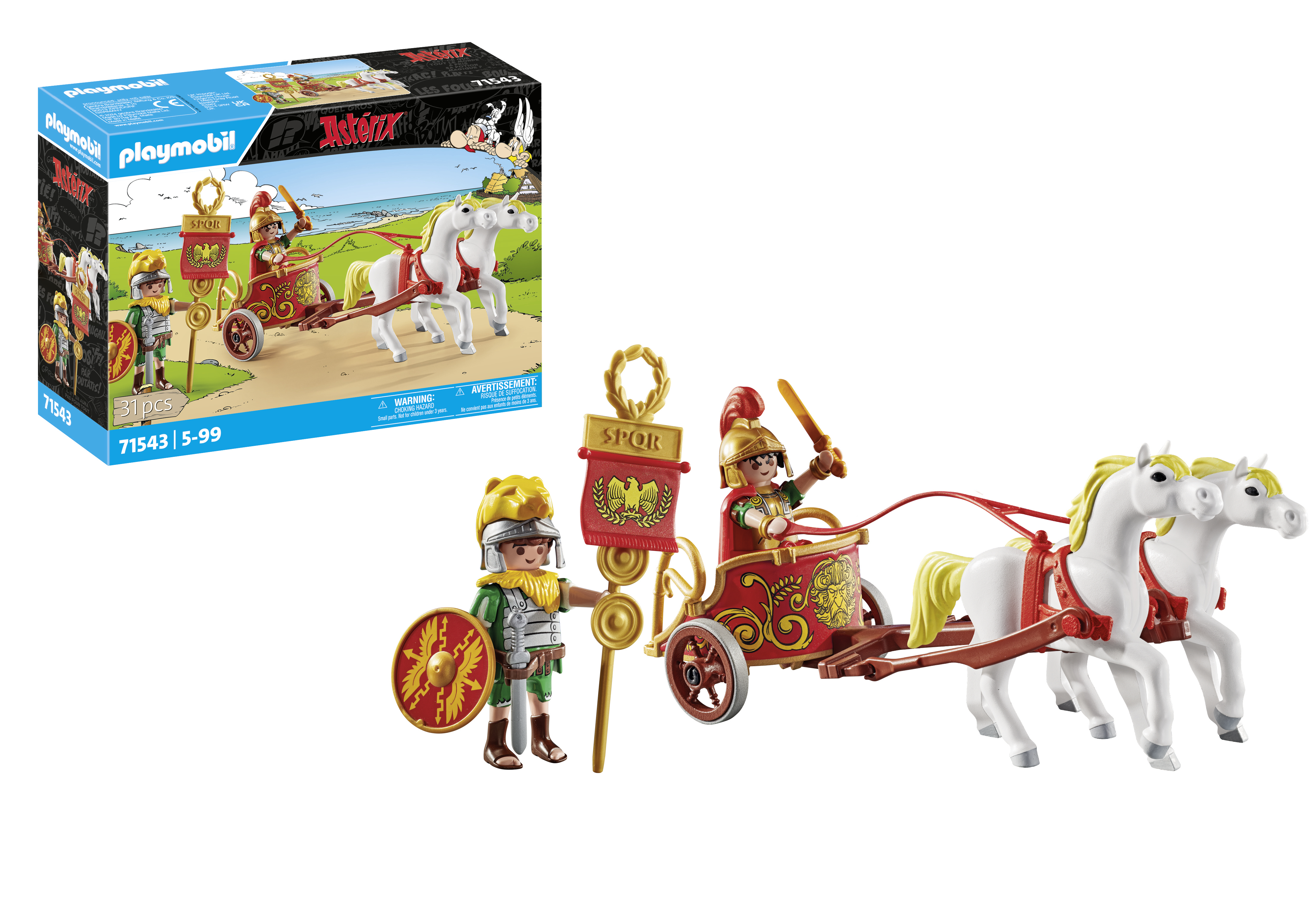 Playmobil 71543 Astérix : Char Romain Aventure au Temps des Gaulois Comprend Deux Personnages Un Char Romain avec Deux Chevaux des Casques Amovibles des Bracelets et Une Cape Dès - vue 10