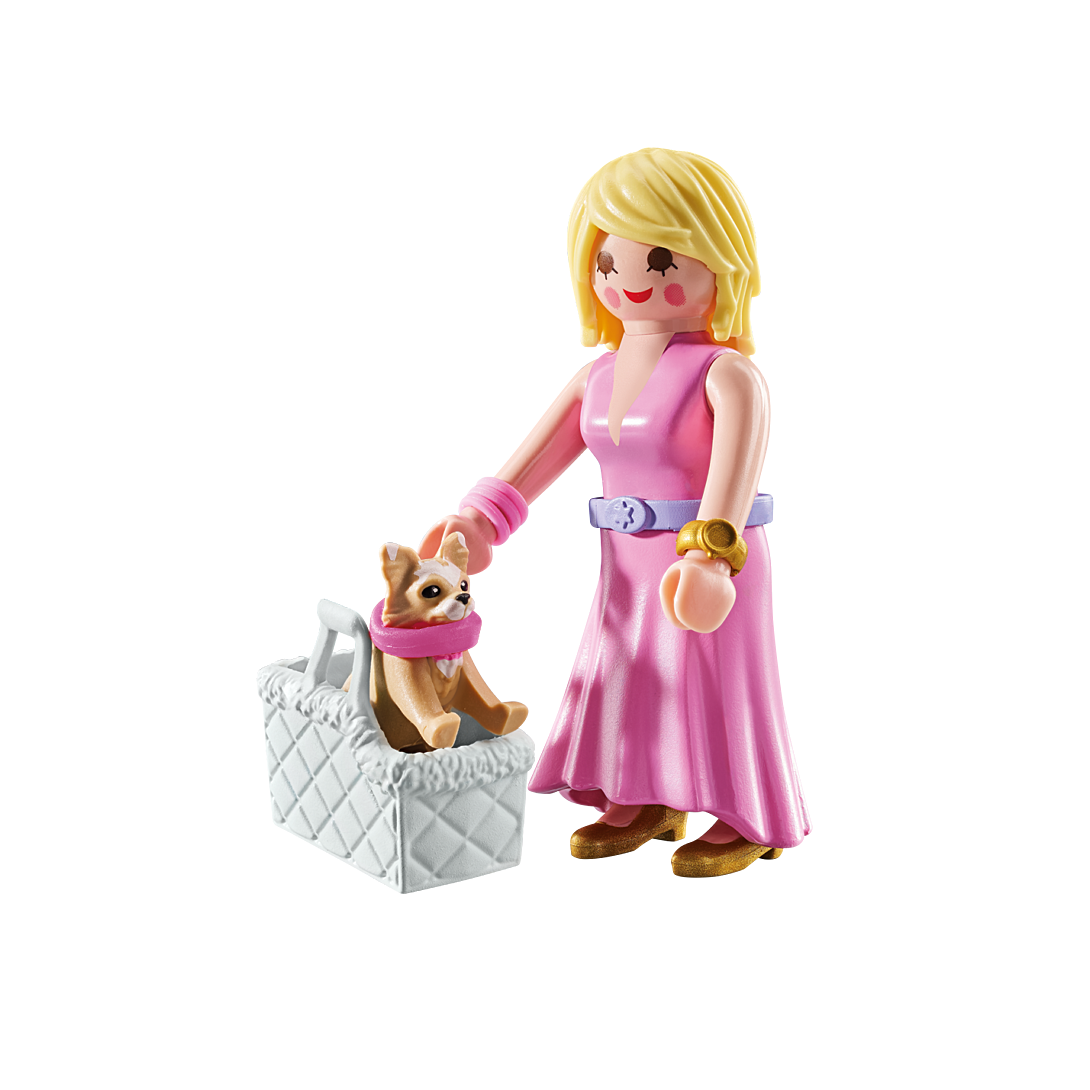 Dame Avec Chihuahua Et Panier De Transport Playmobil La Boite