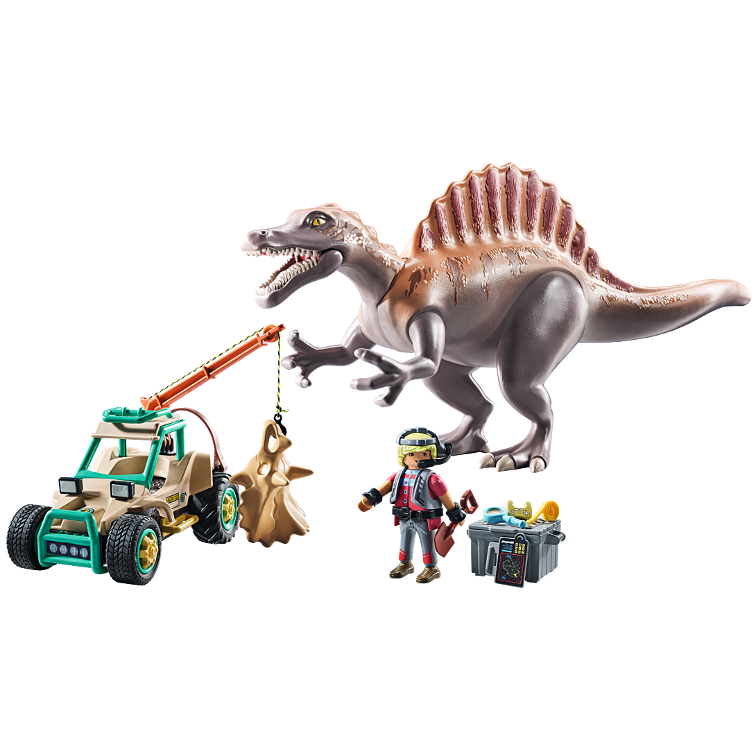 Spinosaure chercheur et véhicule à grue - vue 1