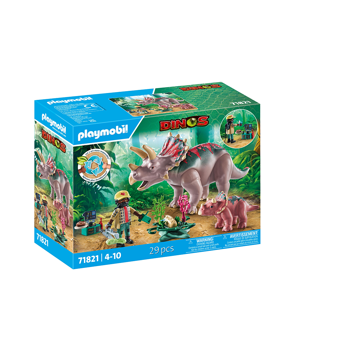 Playmobil 71821 Tricératops avec bébé et explorateur Bleu pour garçon - vue 2