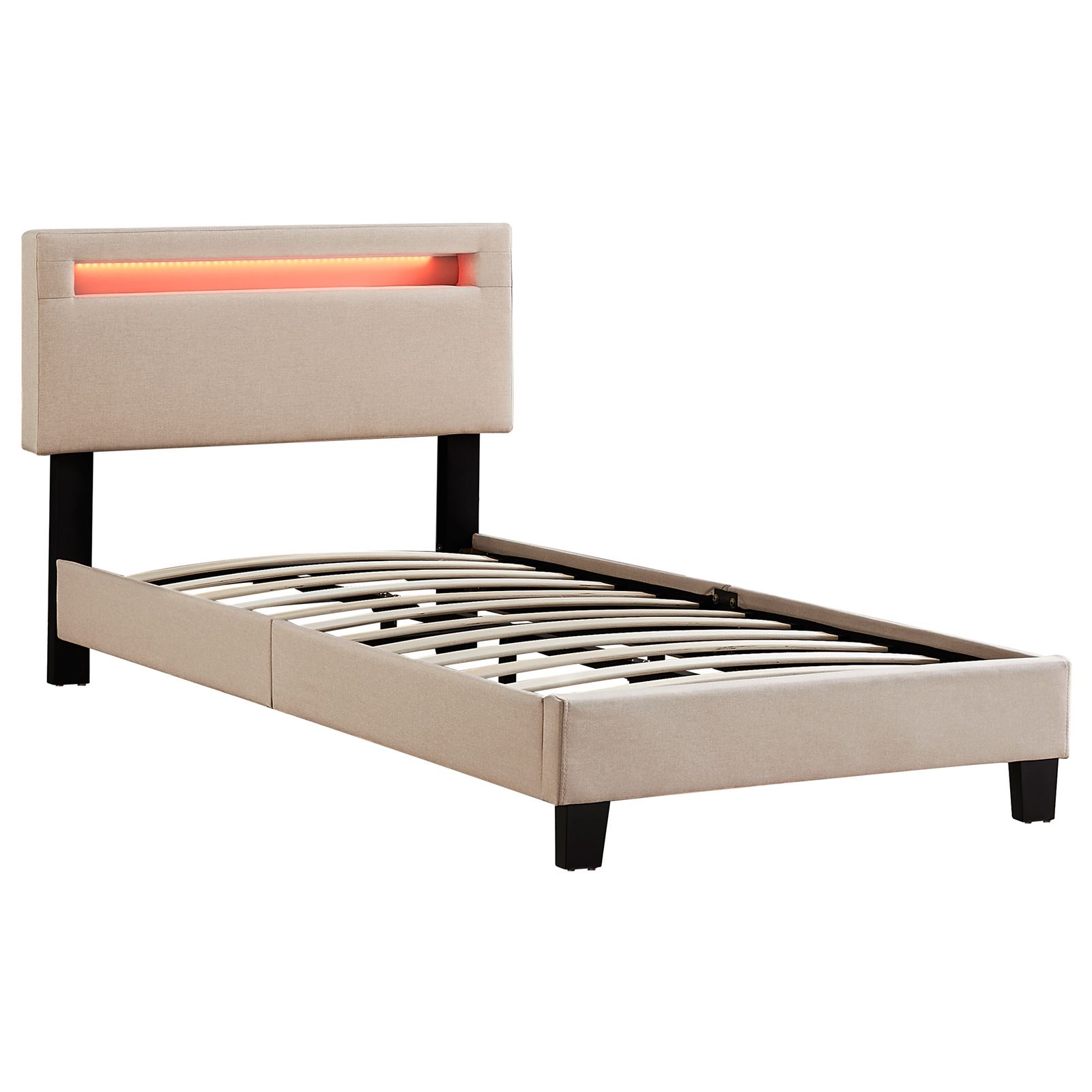 Lit Simple LED IDIMEX 90x190cm - Tête De Lit Réglable, Tissu Gris, Sommier Inclus