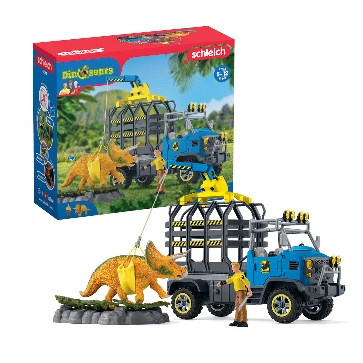 Mission de transport Dino coffret de 43 pièces avec figurine tricératops et camion de transport jouets dinosaures pour enfants - vue 2