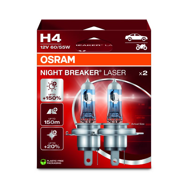 Osram Night Breaker Laser Ampoules Halogène H4 12V60 set à 2 pièces