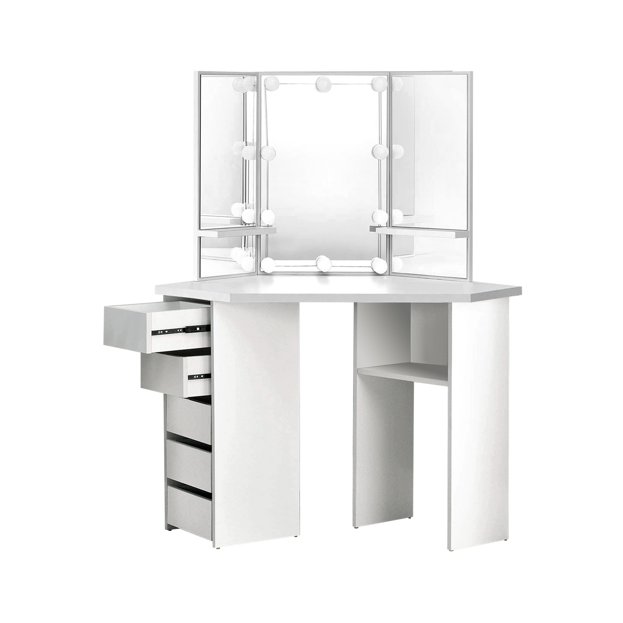 Coiffeuse Zoey Vicco Avec Miroir LED Et Tabouret – Blanc/gris, Design Moderne