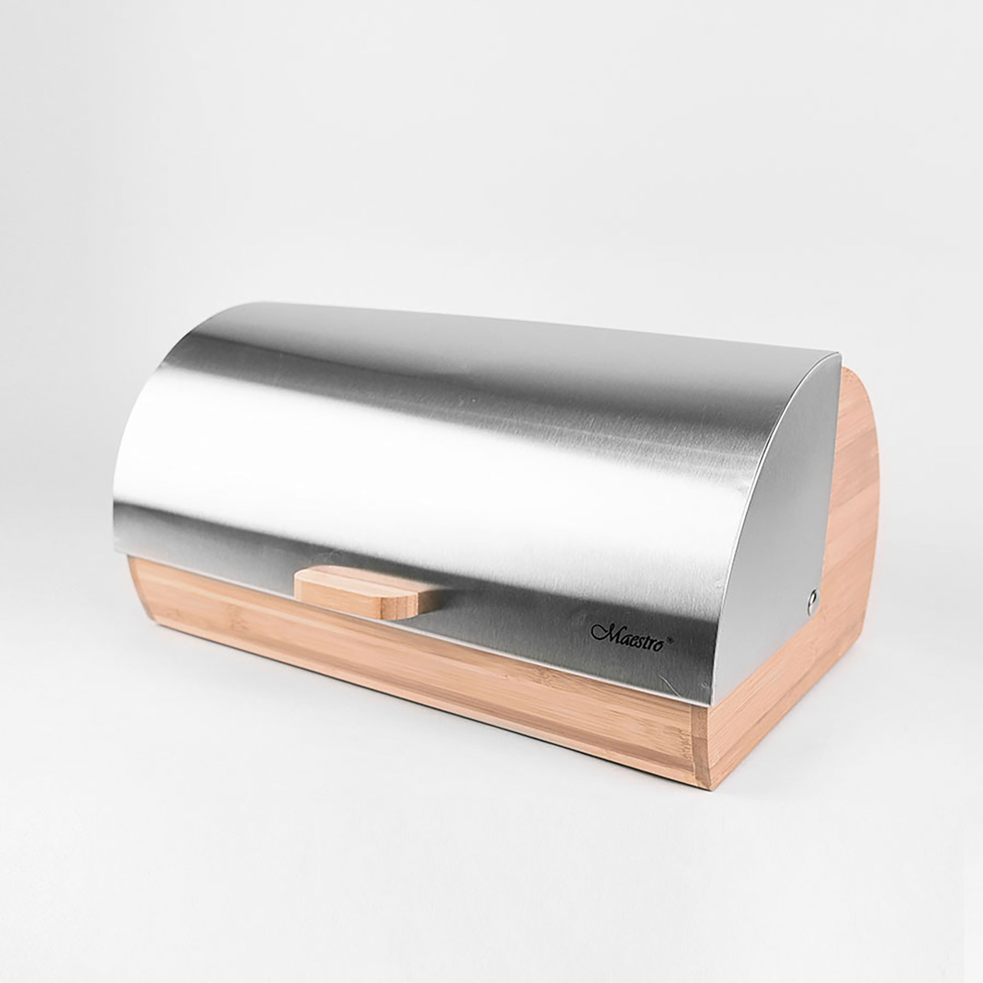 Boîte à Pain Maestro MR-1672S - Acier Inox Et Bois, Couvercle Coulissant, Garde Pain Frais