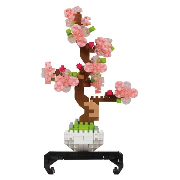 Bandai Nanoblock Bonsai Sakura Mini figurine briques Jeu de construction Bonsai 270 briques Kit construction figurine bonsai en fleurs en pixel Plante à construire en mini briques NBC225