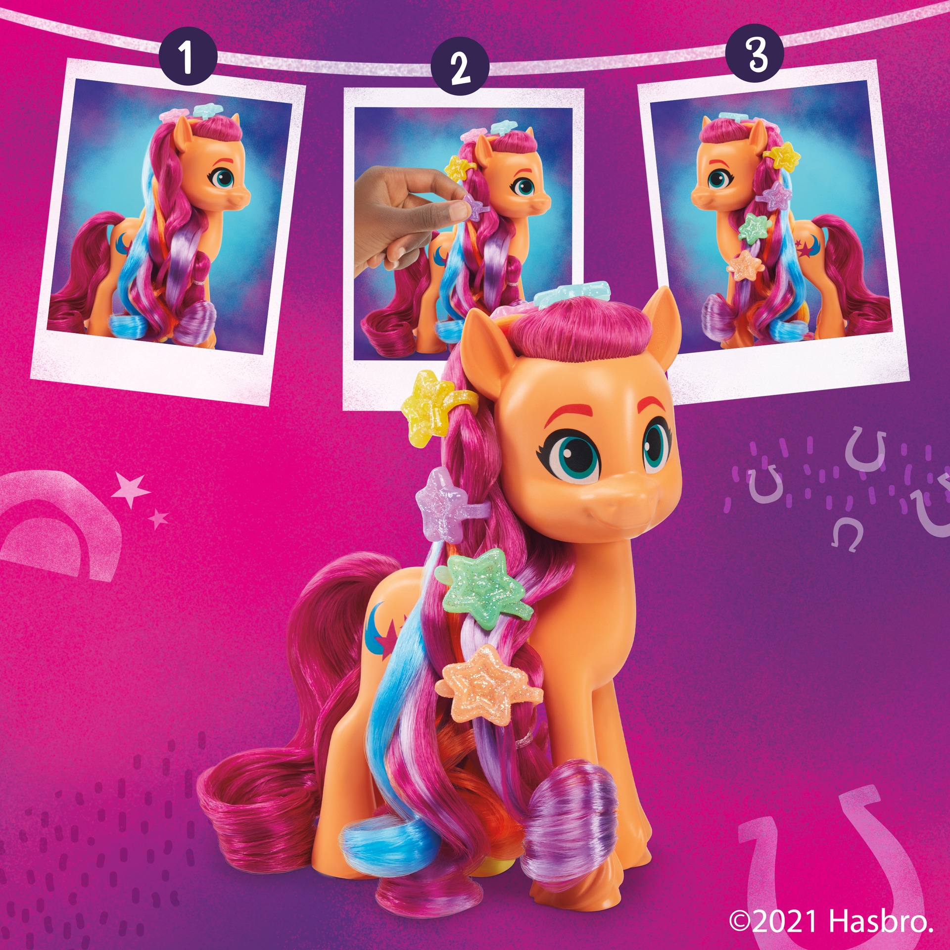 My Little Pony Sunny Starscout – Poney 15 Cm Crinière Arc-en-Ciel – Tresse Surprise – 17 Accessoires