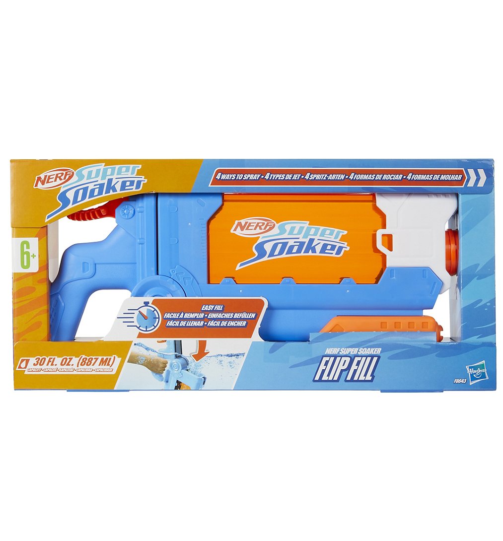 Nerf Super Soaker Flip Fill, blaster à eau avec 4 styles de jet, remplissage rapide, capacité de 887 mL d'eau, jouets d'eau
