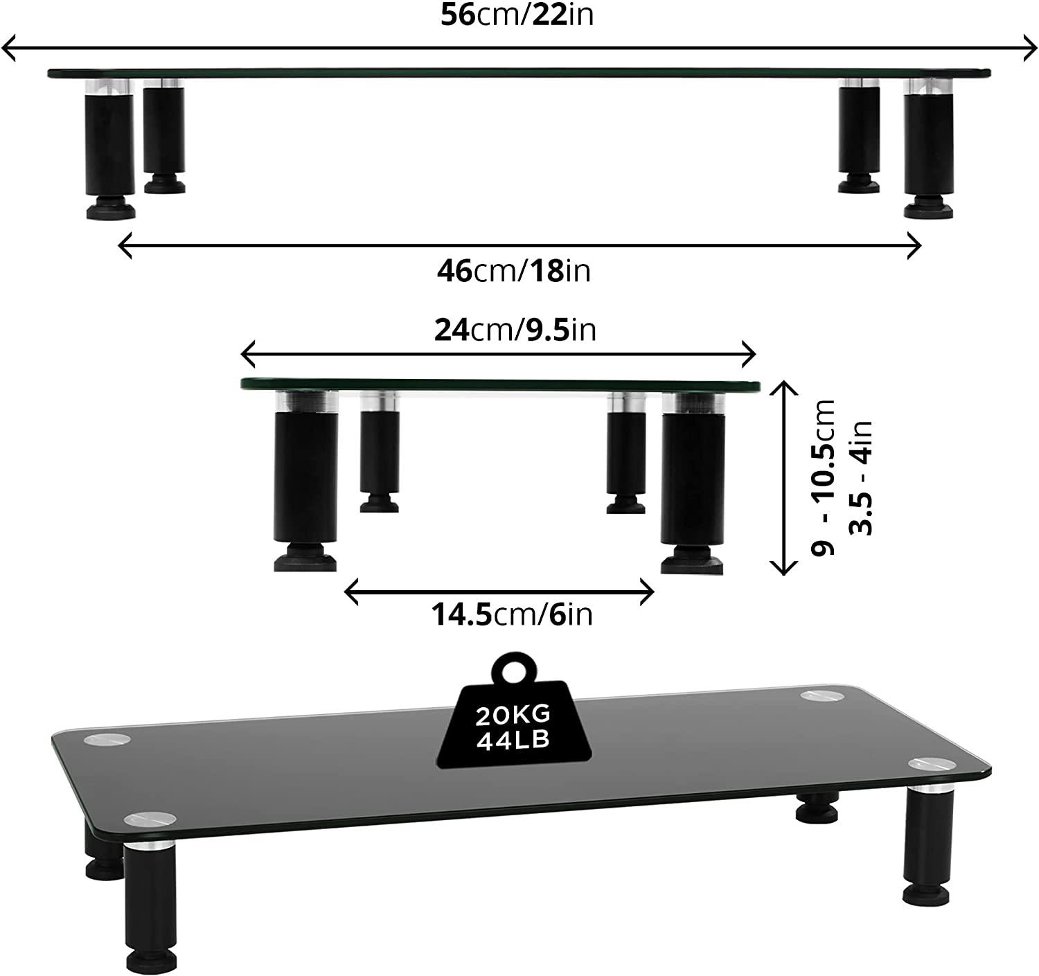 Support Pour 2 Écrans Duronic - En MDF 82x30cm - Rehausseur Ergonomique Pour Bureau Avec Rangement