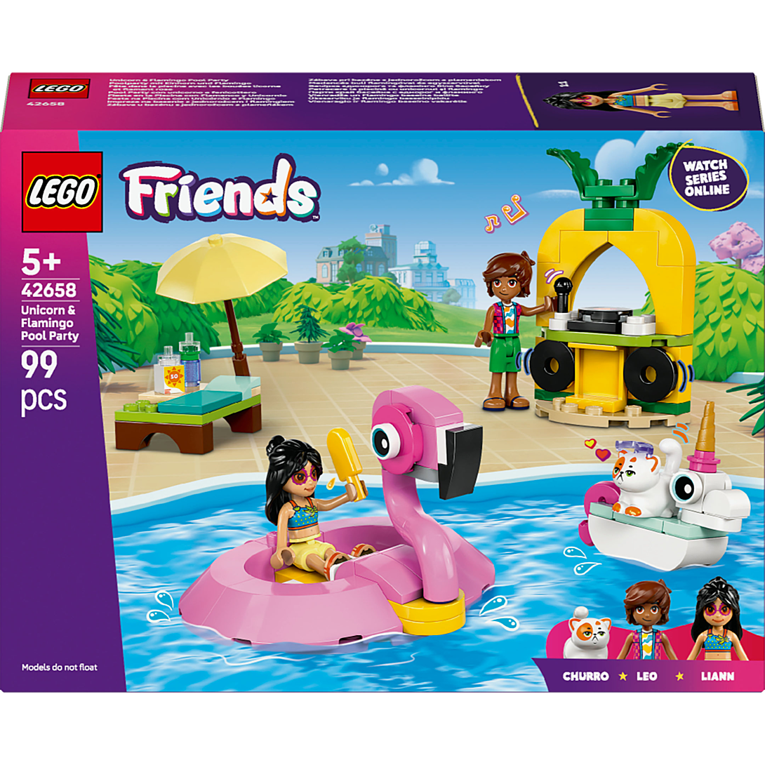 Fête dans la piscine avec les bouées licorne et flamant - vue 2