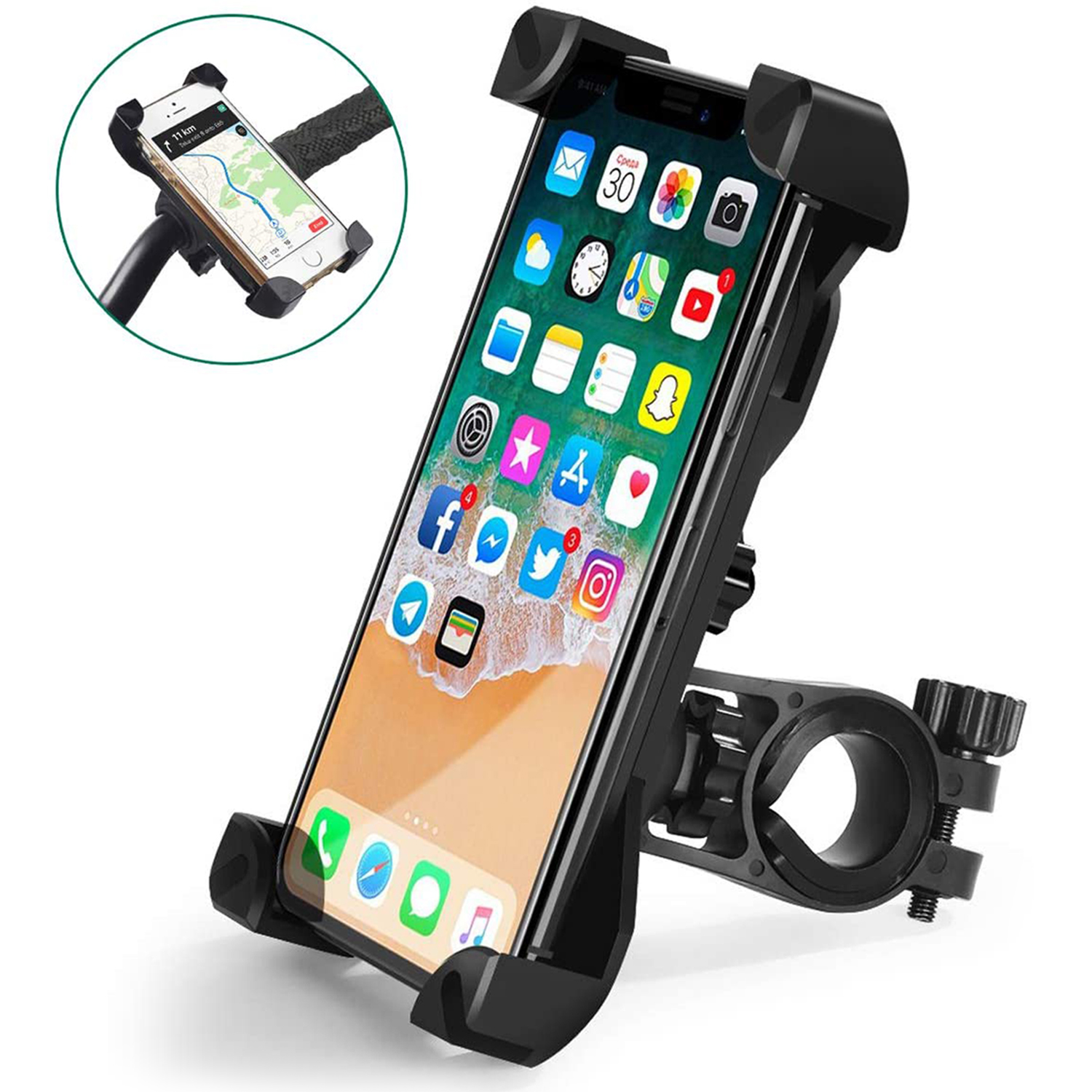 CARALL Support Téléphone Moto Vélo 360° Rotation – Fixation Guidon Solide En Silicone, Compatible 4 à 6.5 Pouces