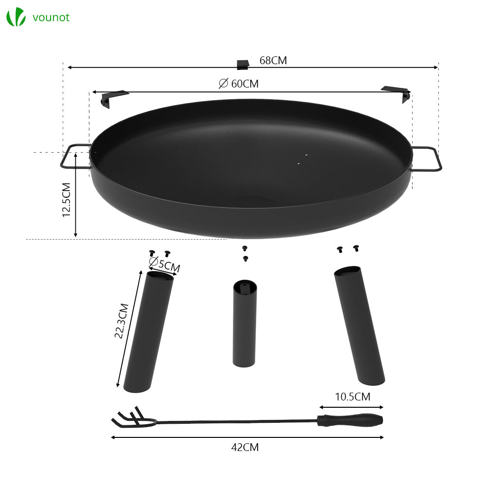 Brasero De Jardin En Métal Noir VOUNOT - 81 Cm Avec Couvercle Pare-étincelles Et Tisonnier - Idéal Pour Terrasses Et Soirées Extérieures - 5