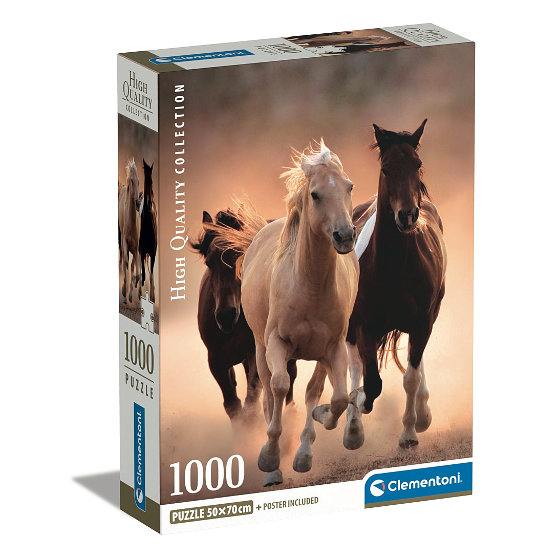 Puzzle 1000 pièces + poster : Chevaux au galop Clementoni Puzzles
