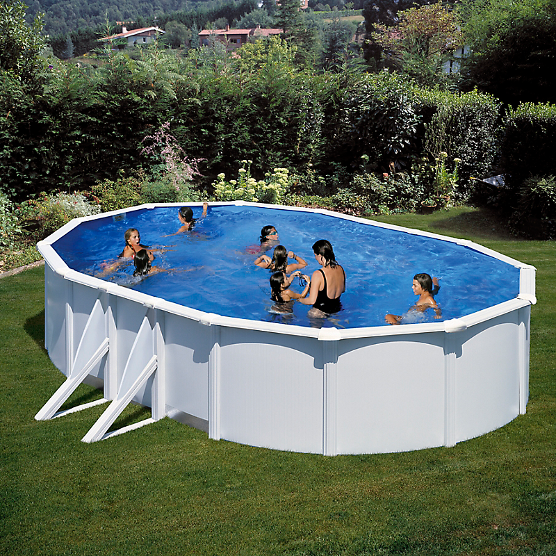 Piscine ovale acier 5 27m x 3 27m x H: 1 22m Filtration à cartouche Avec renfort apparents