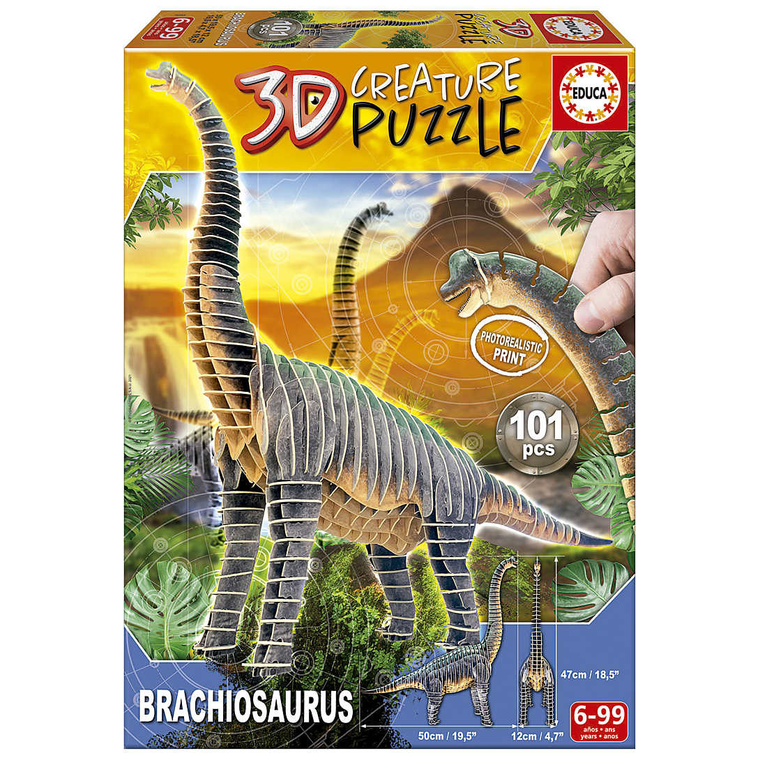 Educa Puzzle 3D Créature Vélociraptor | Assemblez Votre Propre Dinosaure en 3D de 55 cm de Long et 26 5 cm de Haut. 64 Pièces en Carton Recyclé. Images Photoréalistes | A partir de 19382