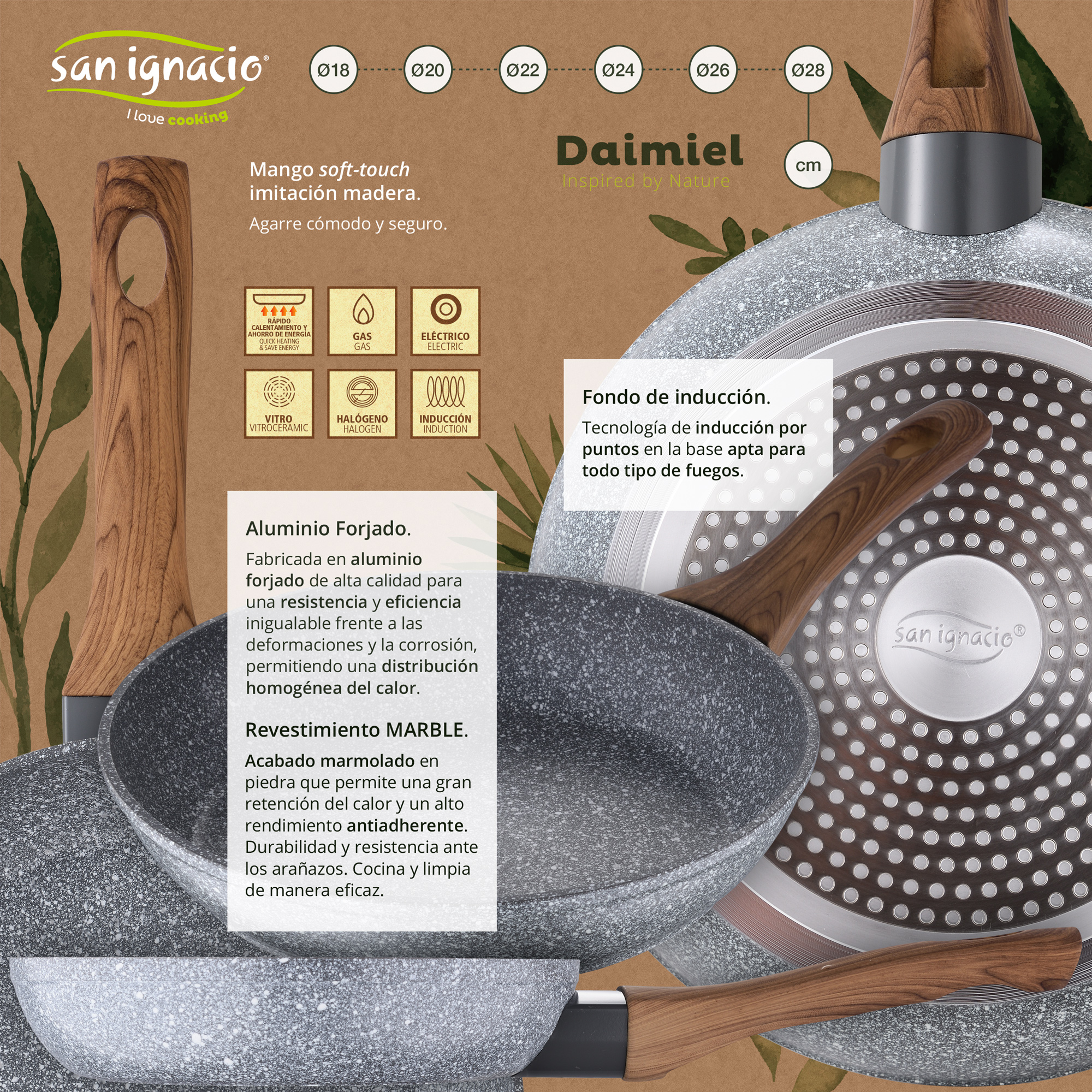 Batterie De Cuisine San Ignacio Onil – 5 Pièces Inox (2 Faitouts 18/20 Cm, 1 Casserole 16 Cm) – Compatible Toutes Plaques – Design Cuivre - 8