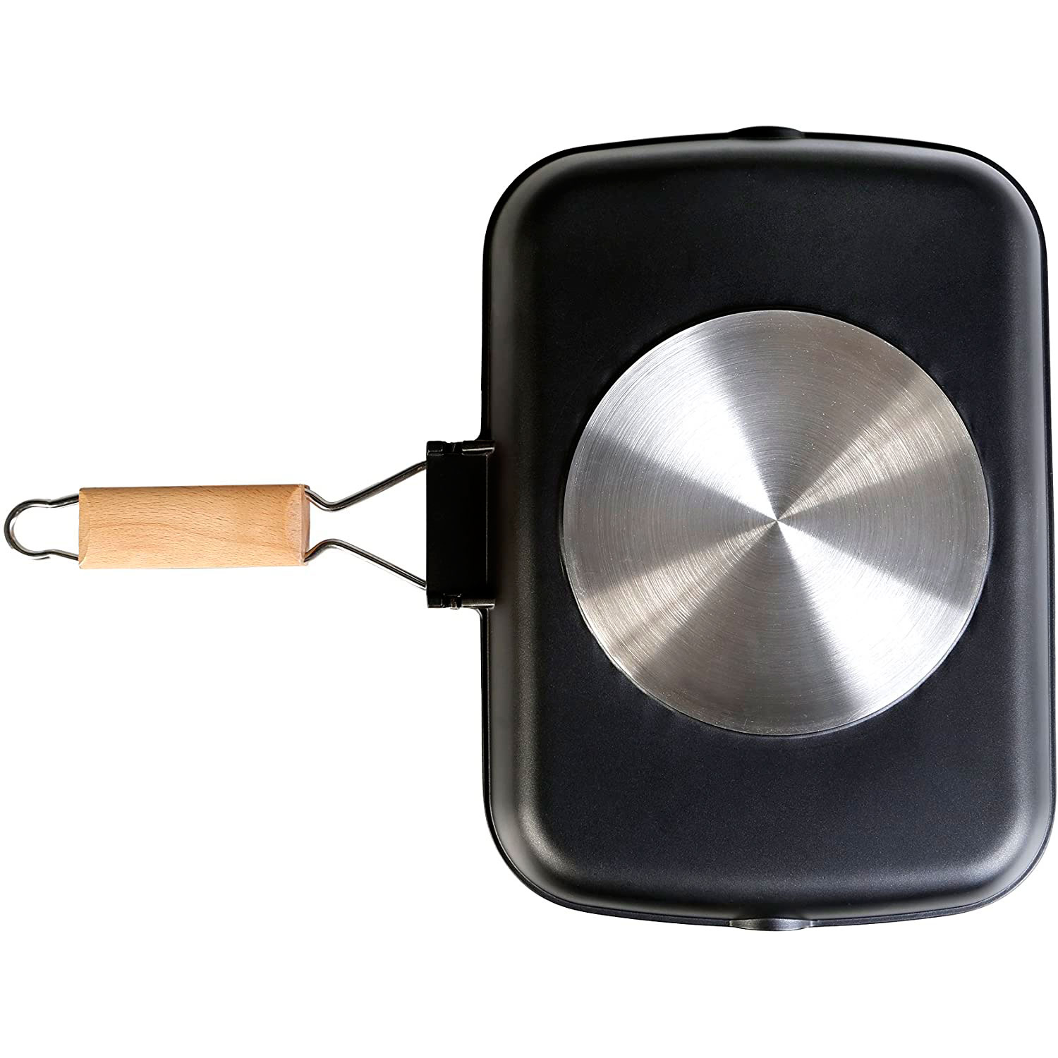 WECOOK! Poêle Grill Ondulée Écologique 34x24 Cm – Induction, Gaz, Vitrocéramique – Antiadhésive ILAG Sans PFOA + Poignée Bois Pliable