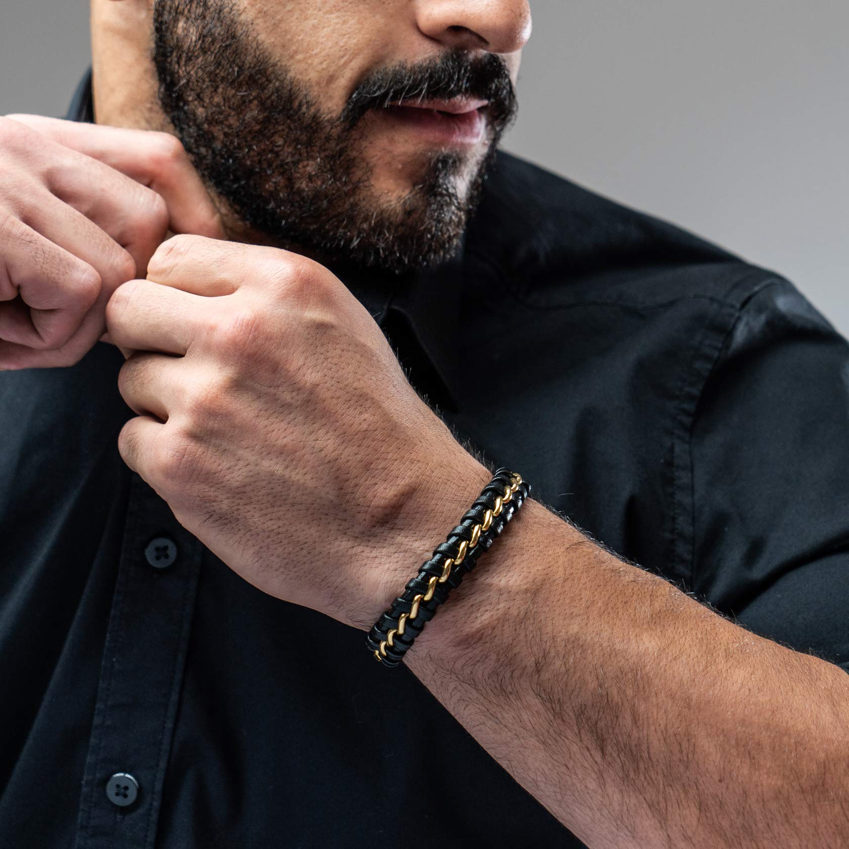 Bracelet Homme SERASAR En Cuir Tressé – Fermeture Magnétique – Ajustable – Cadeau Idéal