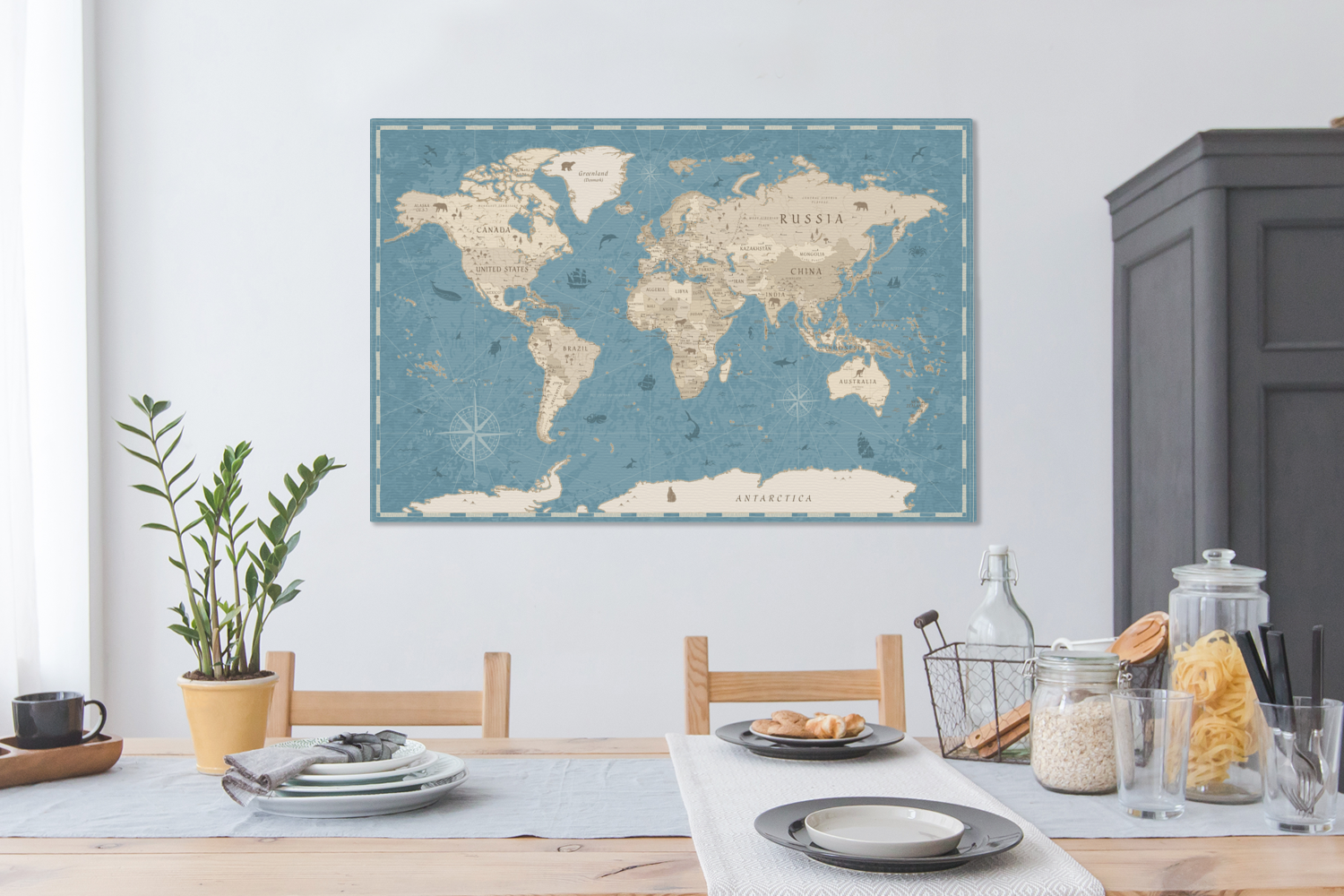 LANA KK Tableau Sur Toile Avec Carte Du Monde à épingler, Marque