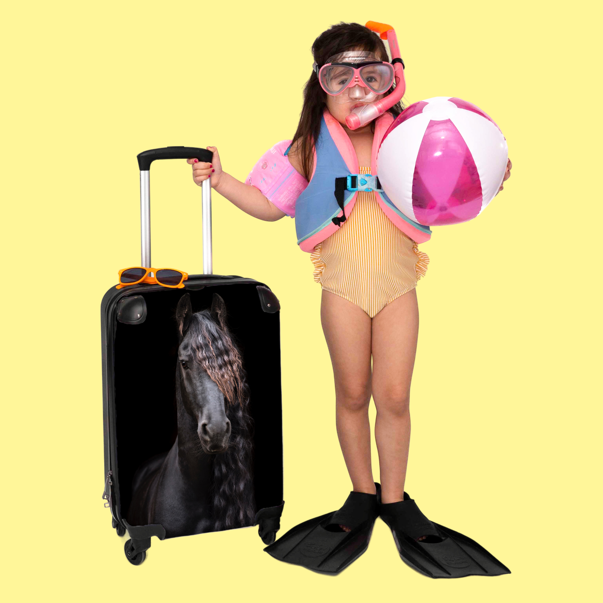 Valise Chariot Bagage Cabine Enfants Animaux Jungle - Flamant Perroquet - 55x35x25 Cm Trolley Voyage Imprimé