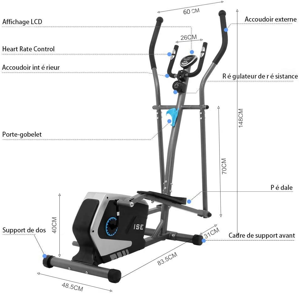 Vélo d'appartement - ISE - SY-7601 - Résistance Magnétique - Écran LCD - 8 Niveaux de Résistance - Sport