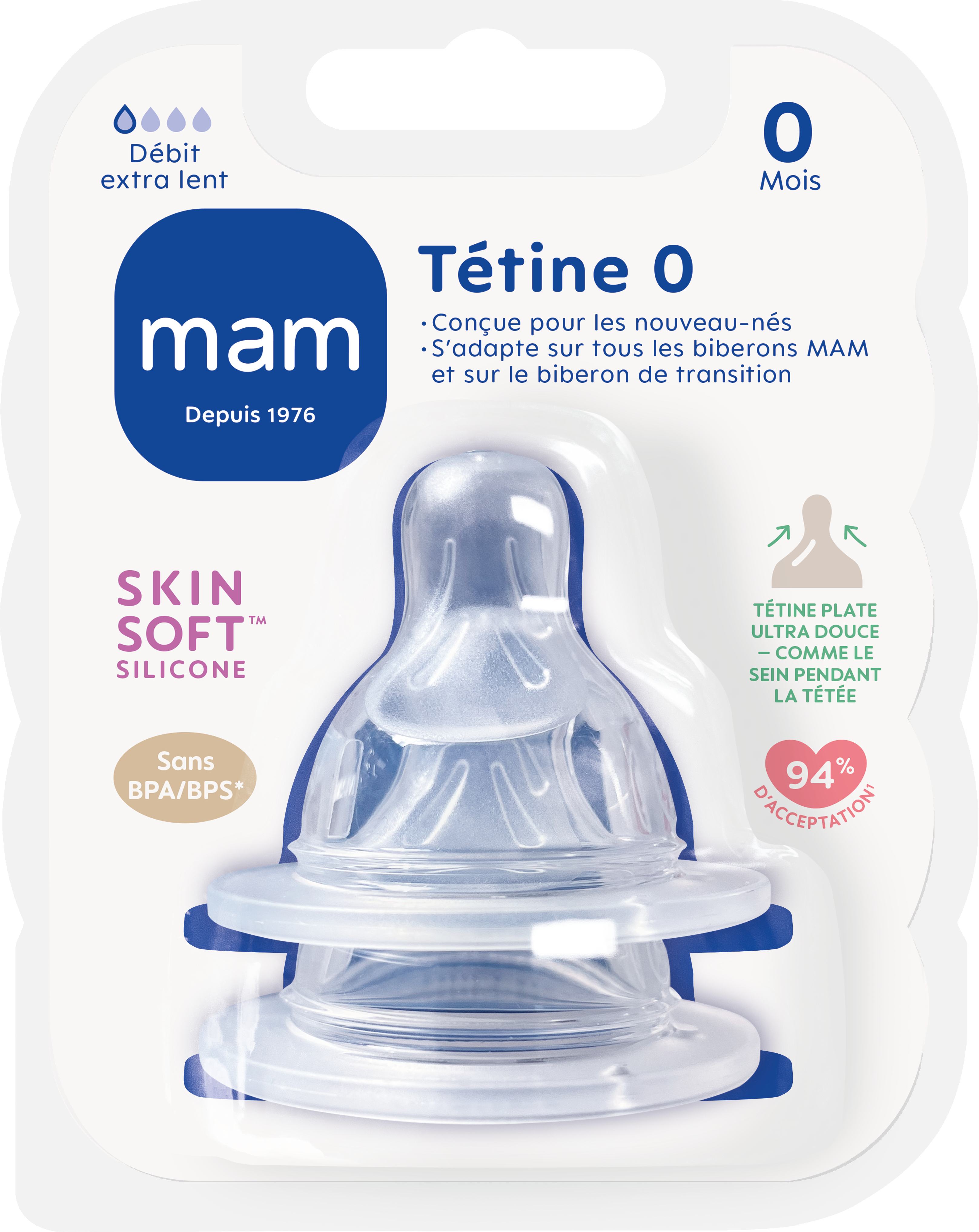 MAM Tétine Anatomique Débit 0 Extra Lent Silicone x2