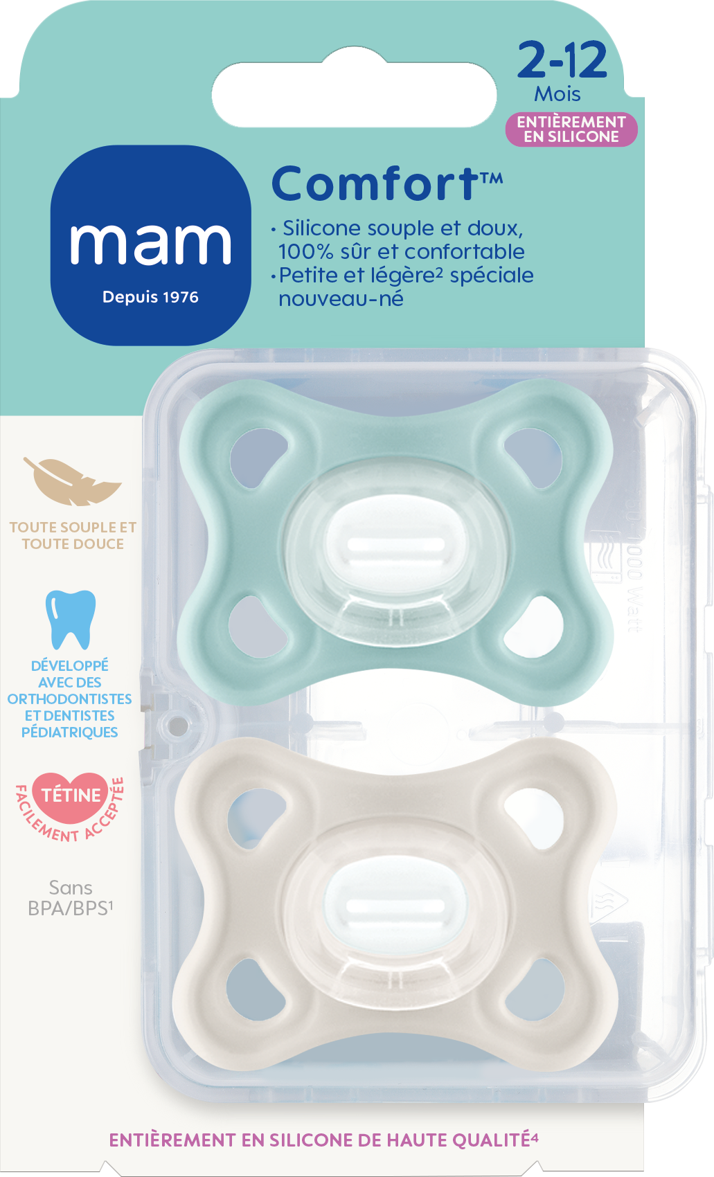 MAM Lot De 2 Sucettes Naissance Comfort Bleu 2-6 Mois