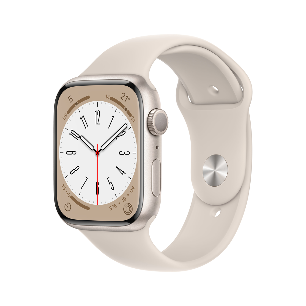 Montre Connectée Apple Watch Series 8 GPS, boîtier Aluminium Lumière Stellaire 45mm avec Bracelet Lu