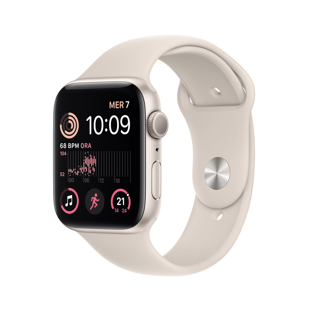 Montre Connectée Apple Watch SE 44 mm GPS 2ème génération, boîtier Aluminium Lumière Stellaire avec