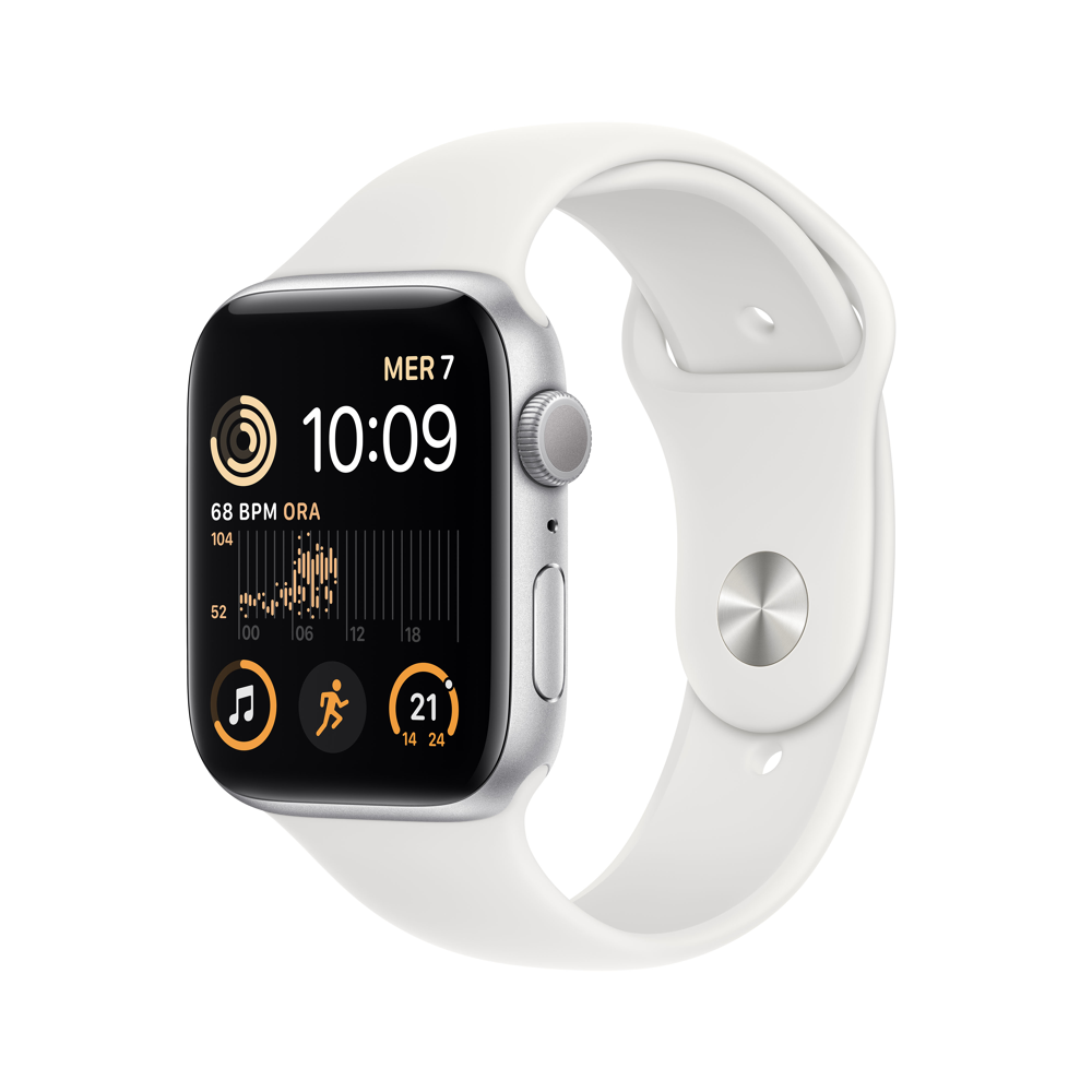 Montre Connectée Apple Watch SE 44mm GPS 2ème génération, boîtier Aluminium Argent avec Bracelet Spo