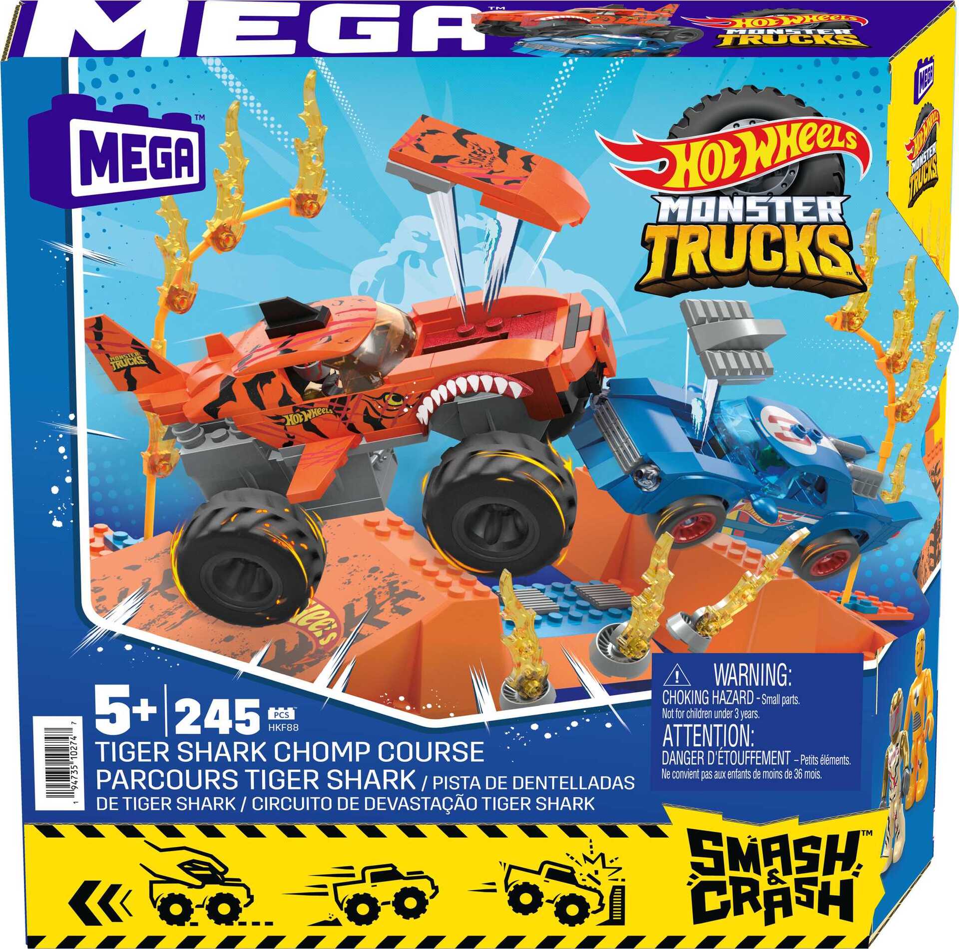 MEGA Hot Wheels - Parcours Tiger Shark Chocs et Fracas - Jouet de construction - 5 ans et +