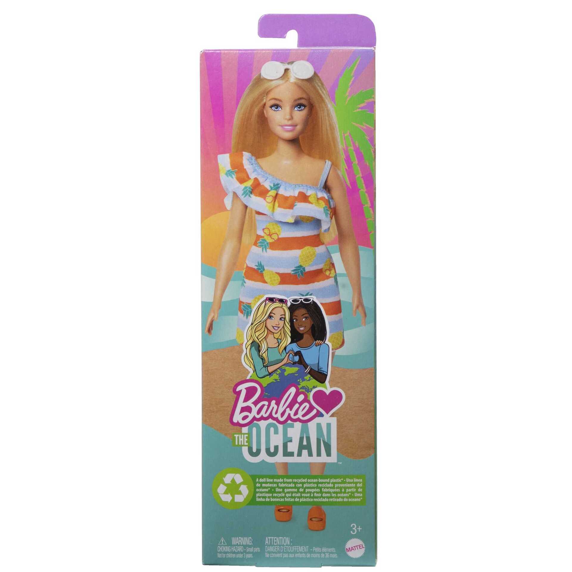 Barbie - Barbie Aime lOcéan - Poupée Blonde en plastique recyclé - Poupée Mannequin - 3 ans et +