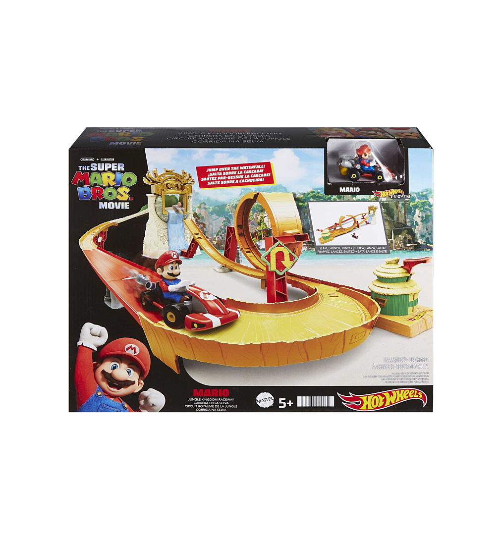 Hot Wheels - Coffret Circuit Royaume de la Jungle du film Super Mario Bros - Petite Voiture - 5 ans 