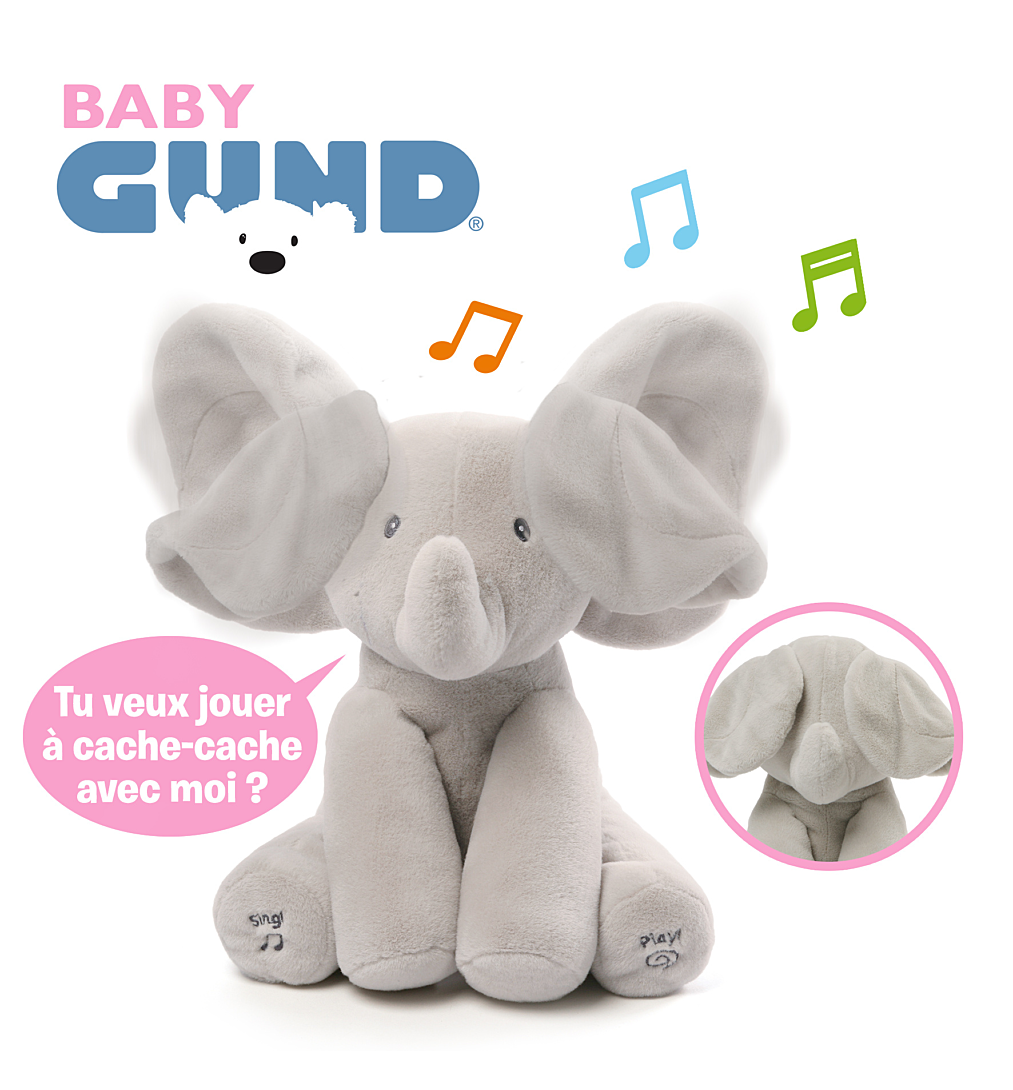Peluche interactive pour bébé Flappy l'éléphant 30 cm - Bouge, Parle et Chante en Français