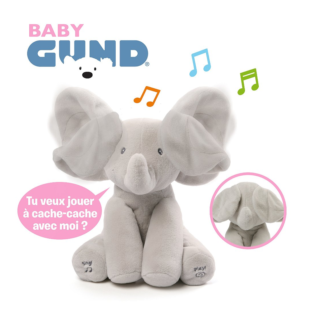 Peluche interactive pour bébé Flappy l'éléphant 30 cm - Bouge, Parle et Chante en Français