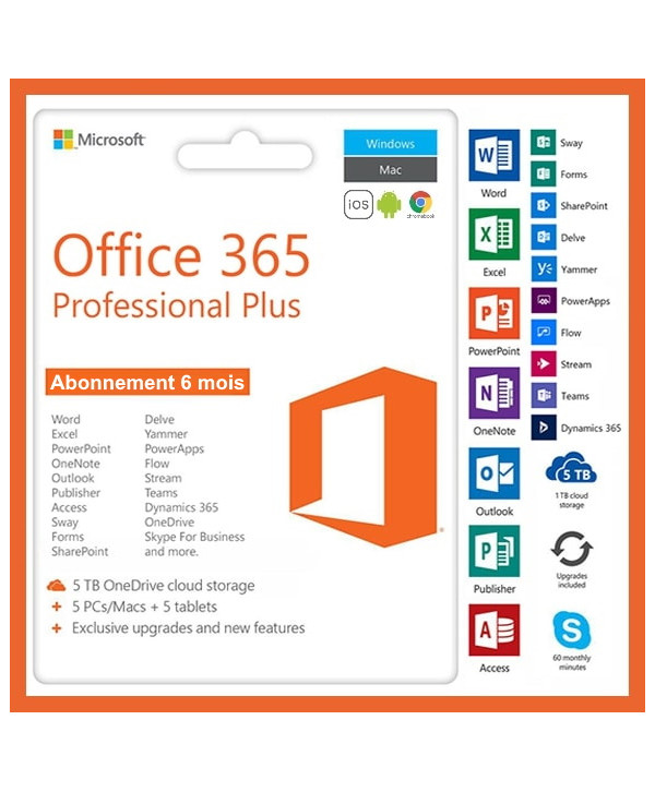 Microsoft Office 365 (PC, Mac, iOS, Android, Chromebook) - Validité 6-12 mois - A télécharger