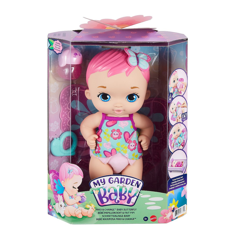 My Garden Baby - Bébé Papillon Boit et Pipi Rose - Poupée Bébé - 2 ans et +