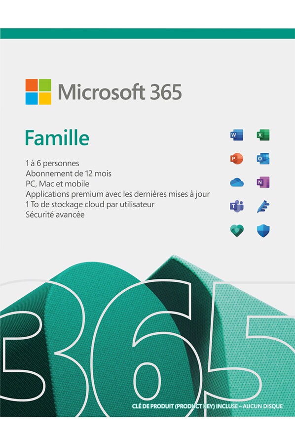 Microsoft 365 Famille | Suite Office | jusqu’à 6 utilisateurs | 1 an | PC Portable / Mac, tablette e
