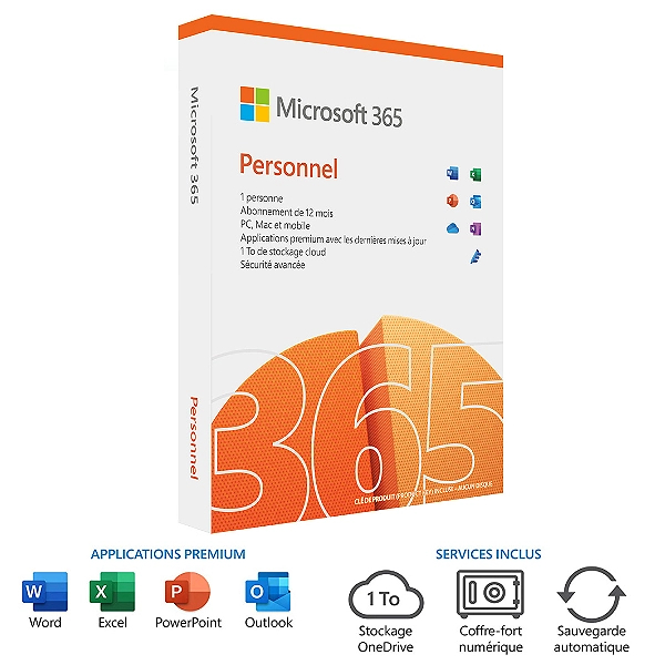 Microsoft 365 Personnel | Suite Office | 1 personne | 1 an ?| PC Portable / Mac, tablette et smartph