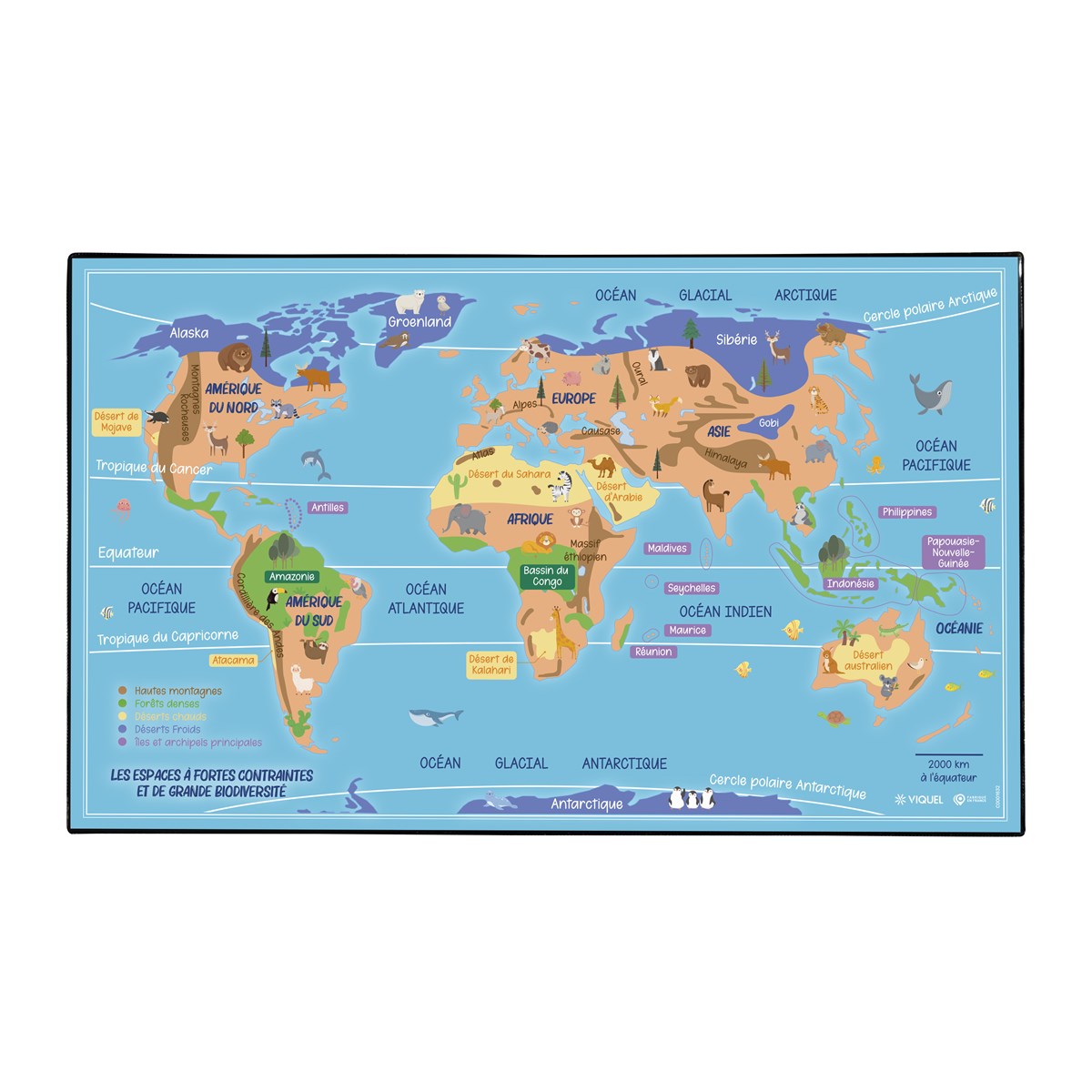 Sous-main Carte Du Monde 30x31,5 Cm - Bureau Vintage Antidérapant Avec Bord Cousu - 5