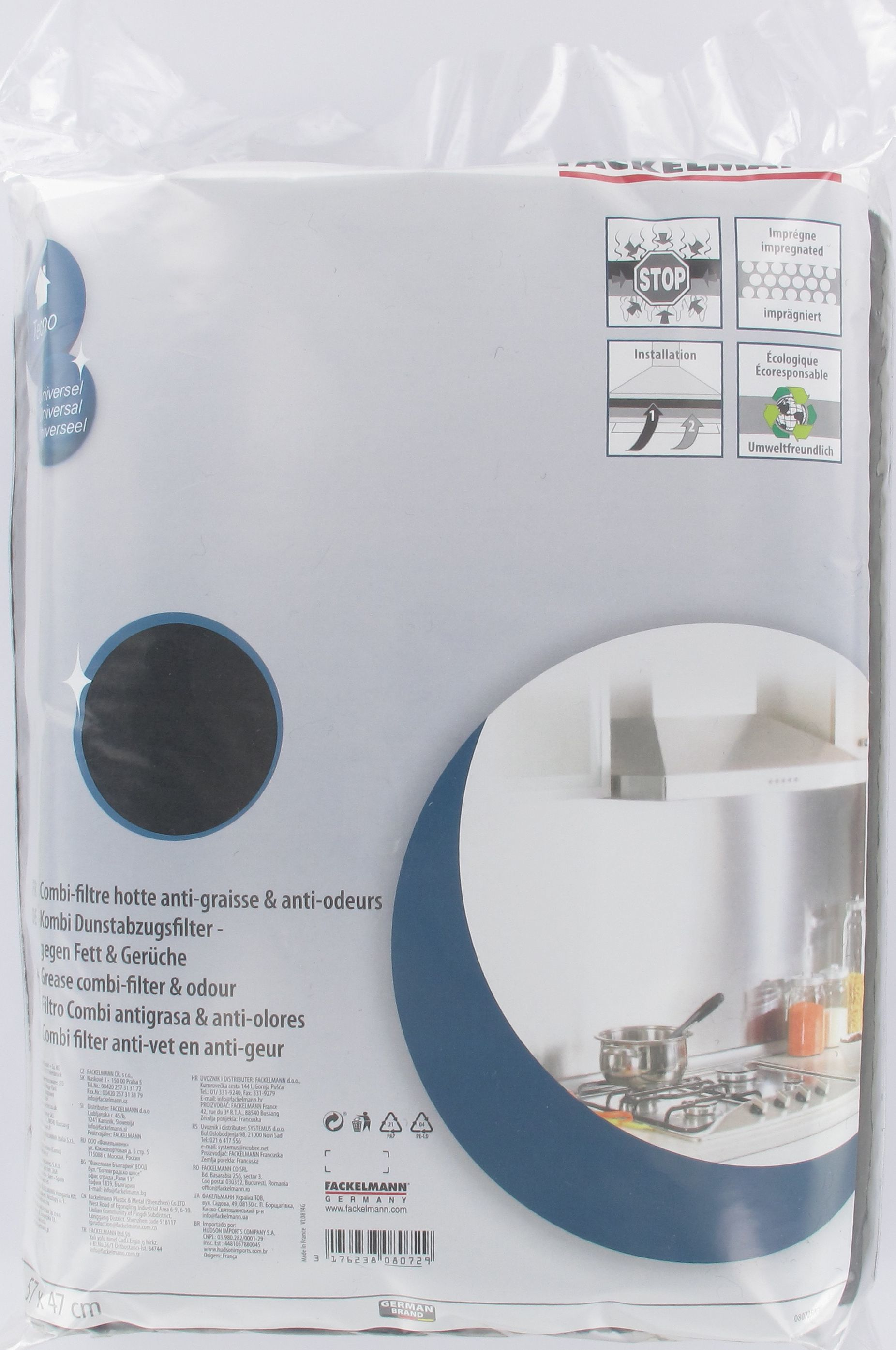 Filtre pour hotte polyester combiné charbon actif Fackelmann Accessoires pour hotte et friture 08072