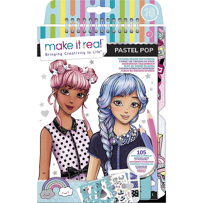 Make It Real - Carnet de Croquis de Mode - Pastel Pop - Dessins et Coloriages - Dès 6 ans - Lansay