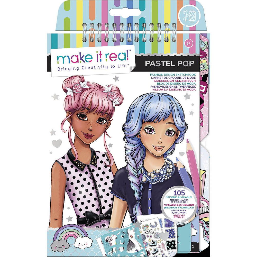 Make It Real - Carnet de Croquis de Mode - Pastel Pop - Dessins et Coloriages - Dès 6 ans - Lansay
