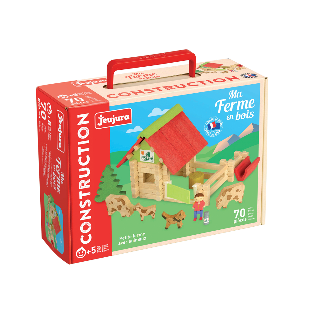 JEUJURA - Petite Ferme en bois Avec Animaux - 70 Pieces