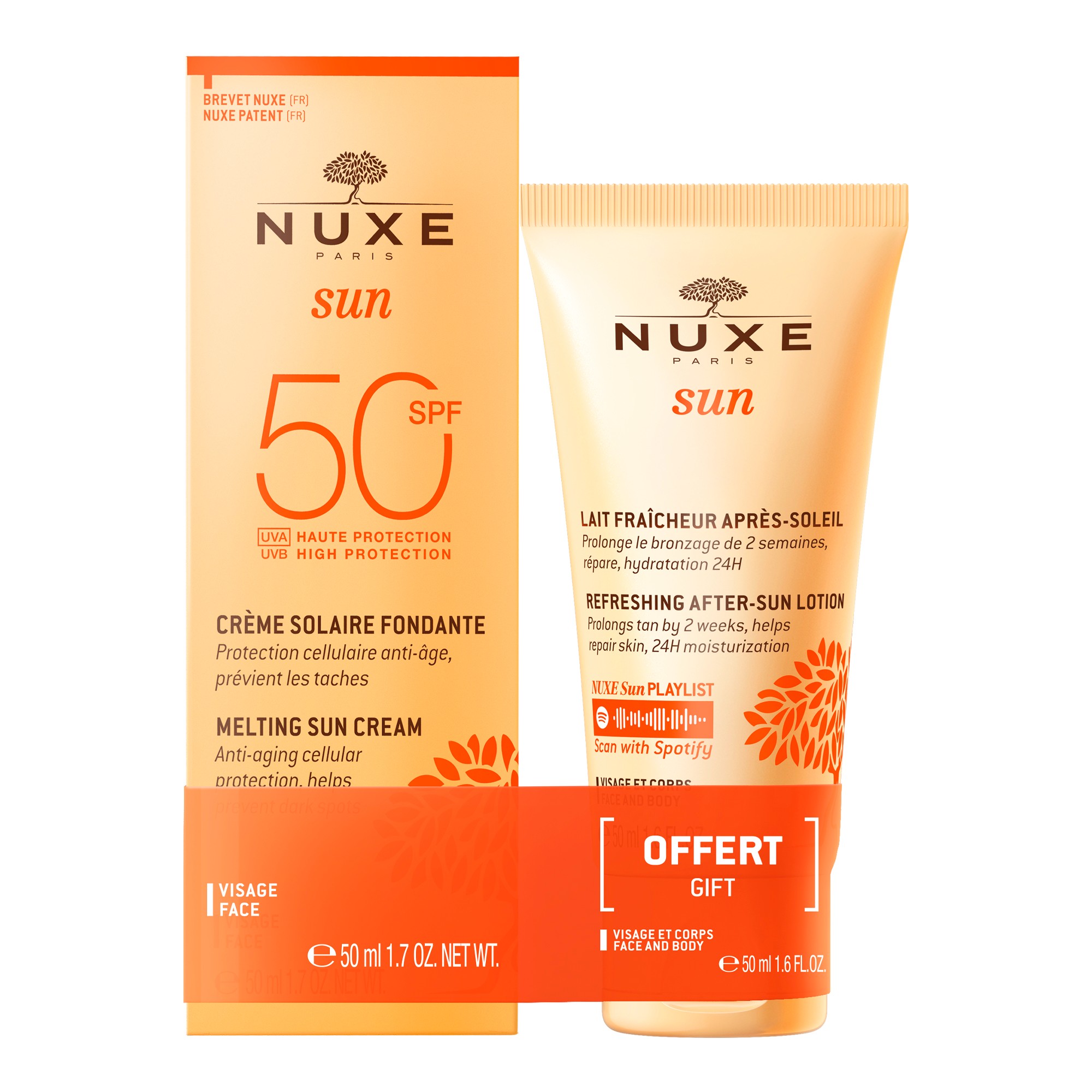 Nuxe Crème visage haute protection SPF50 + Lait fraîcheur après soleil visage et corps 50ml