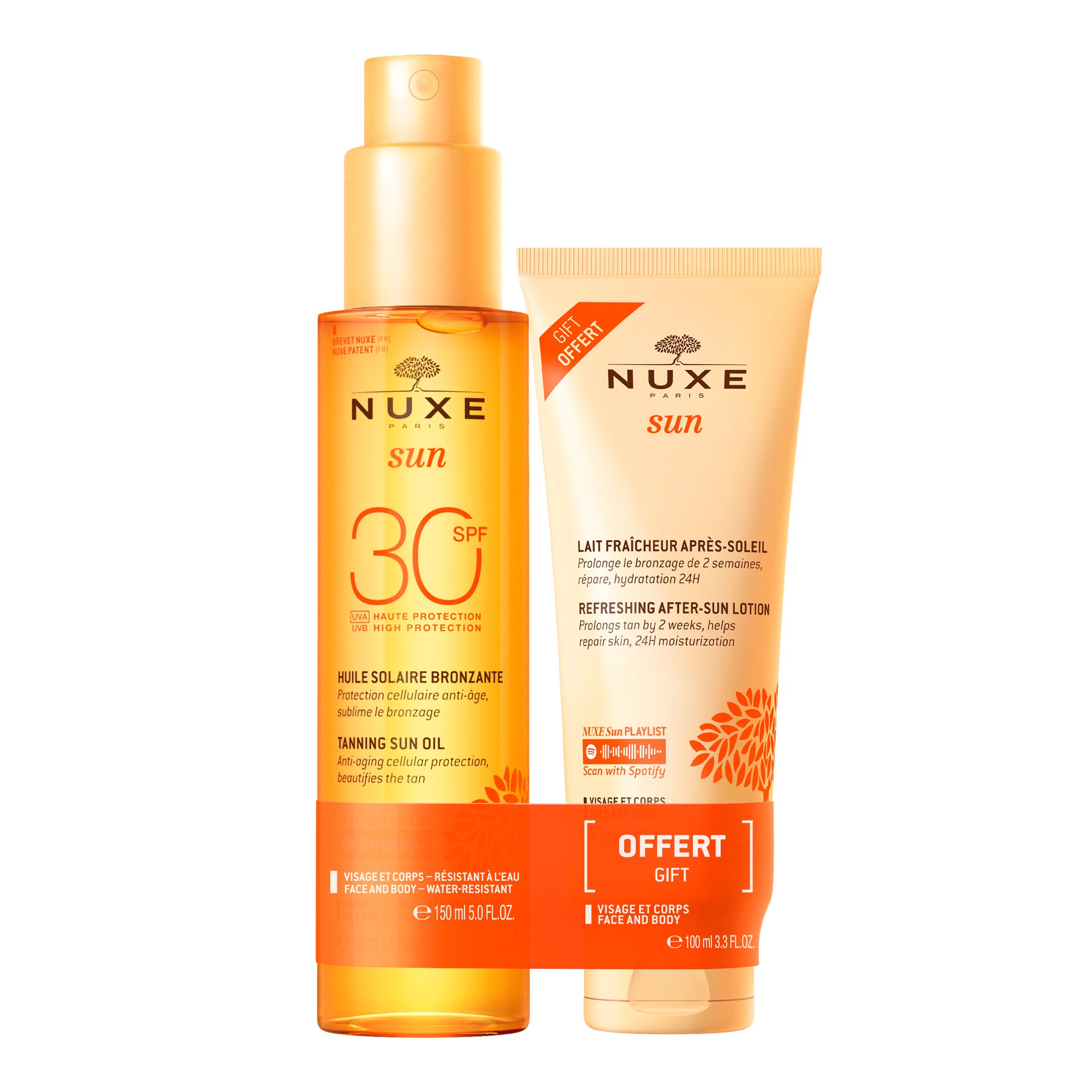 Huile bronzante haute protection SPF30 150ml + Lait fraîcheur après-soleil visage et corps 100ml