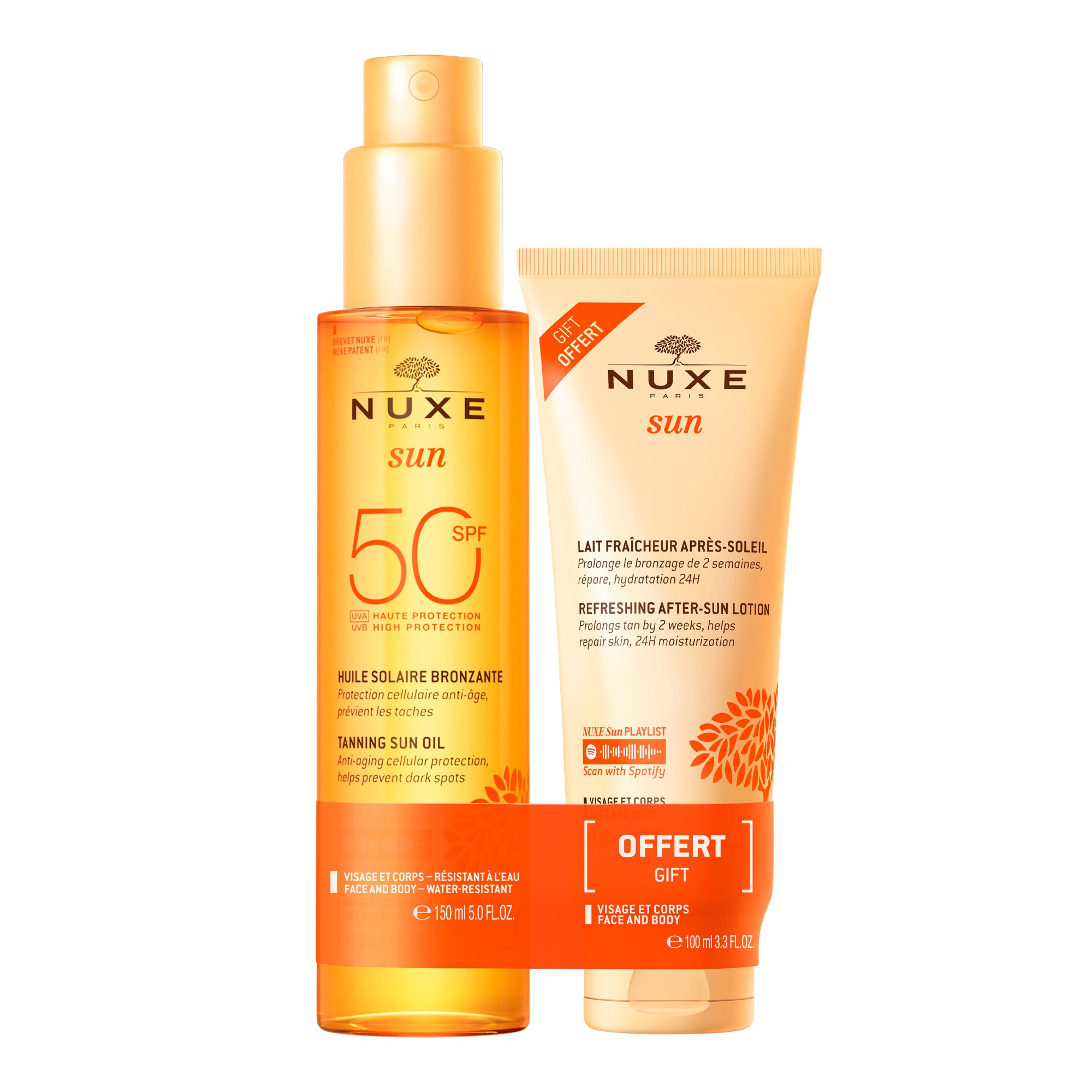 Huile bronzante haute protection SPF50 150ml + Lait fraîcheur après-soleil visage et corps 100ml