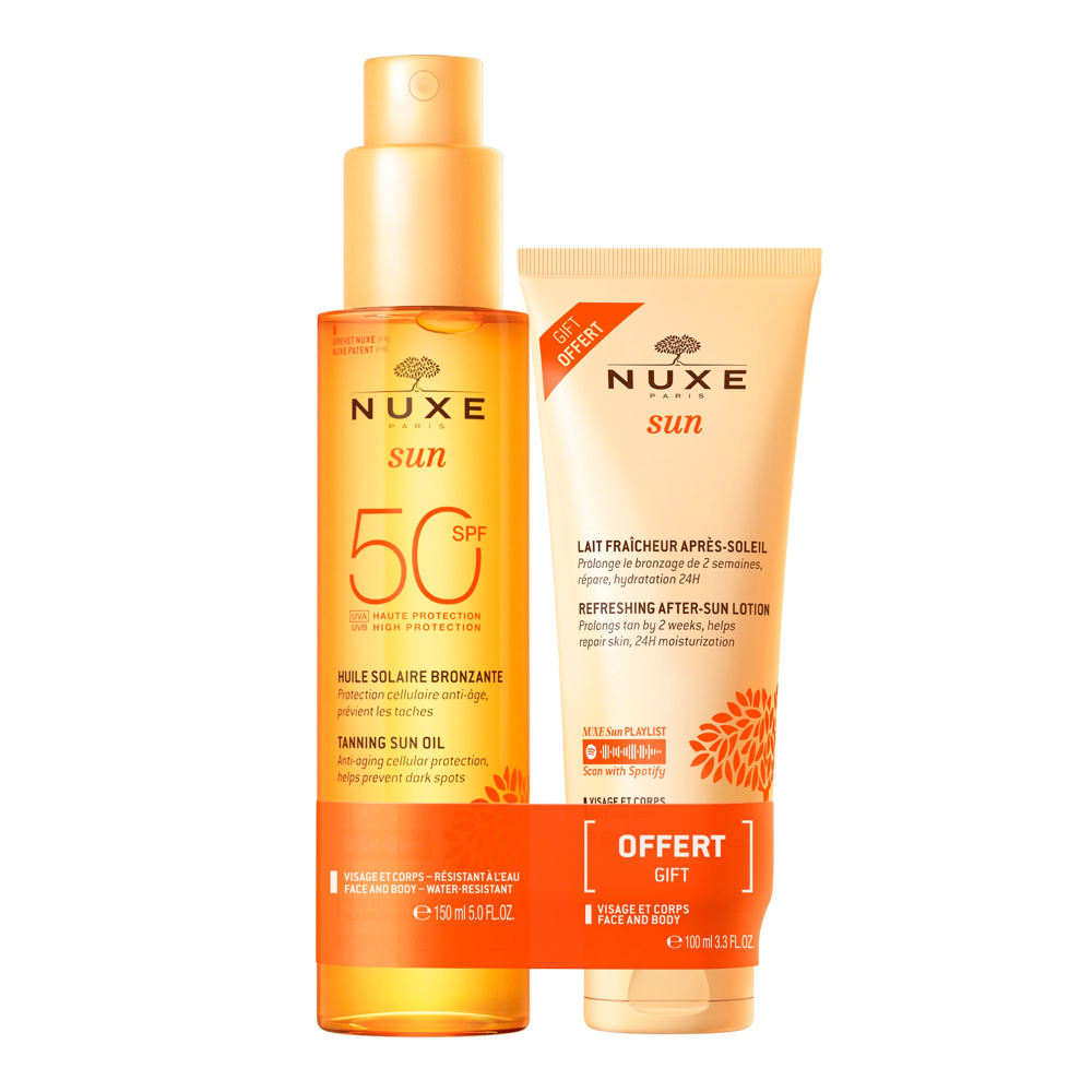 Huile bronzante haute protection SPF50 150ml + Lait fraîcheur après-soleil visage et corps 100ml