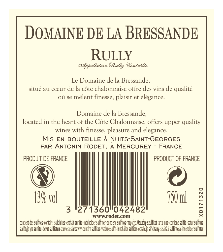 Domaine De La Bressande Antonin Rodet, 2019 - Rully AOP Sec - Blanc - 75 cl
